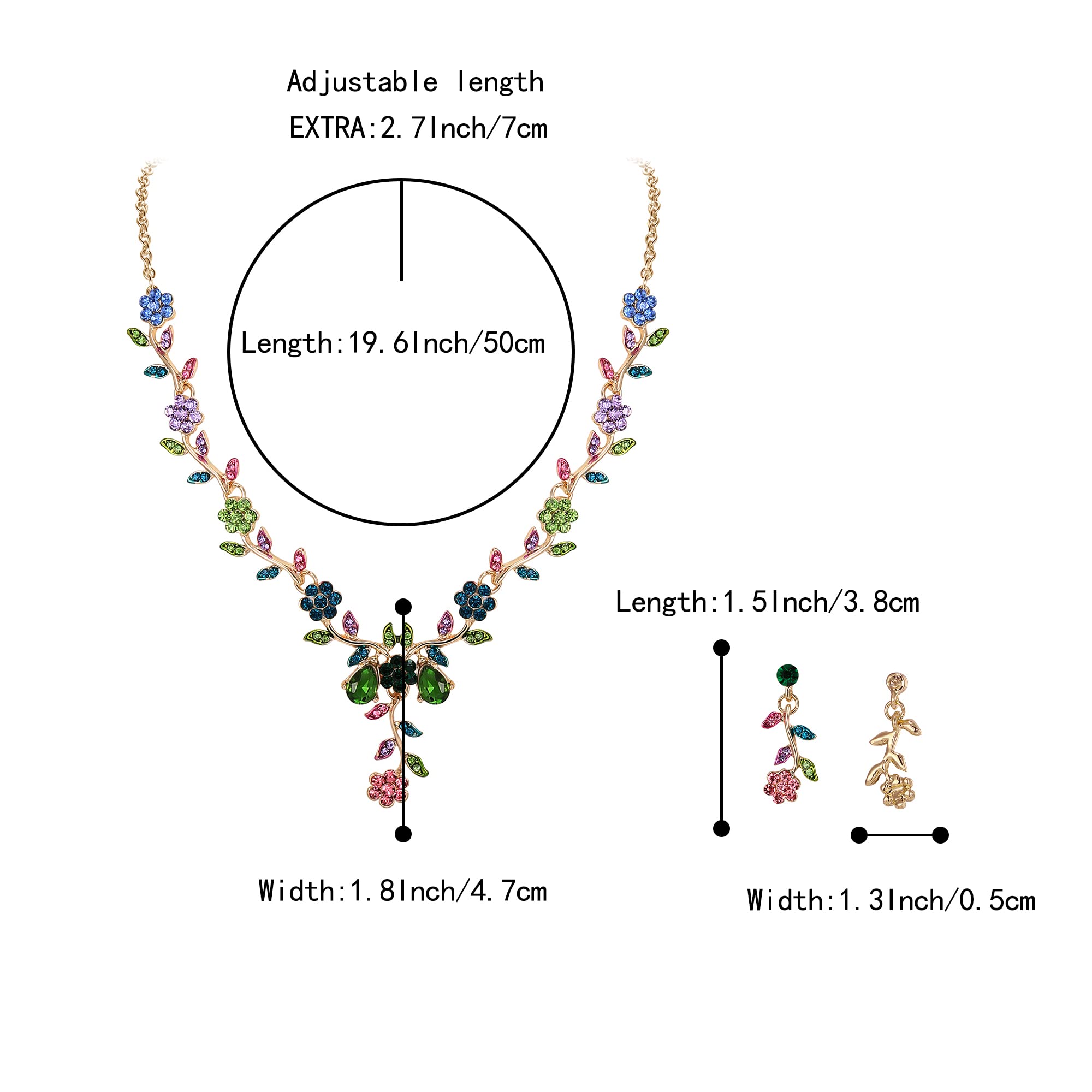 Damen Hochzeit Schmuck Set Blatt Cluster Blume Kristall Anhänger Halskette baumeln Ohrringe für Braut