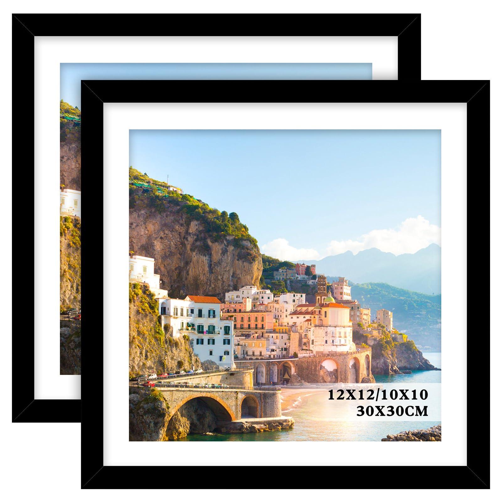 12x12 Picture Frame, Picture Frame for 30x30cm or 10x10 with Mount (2, Black, 12X12)