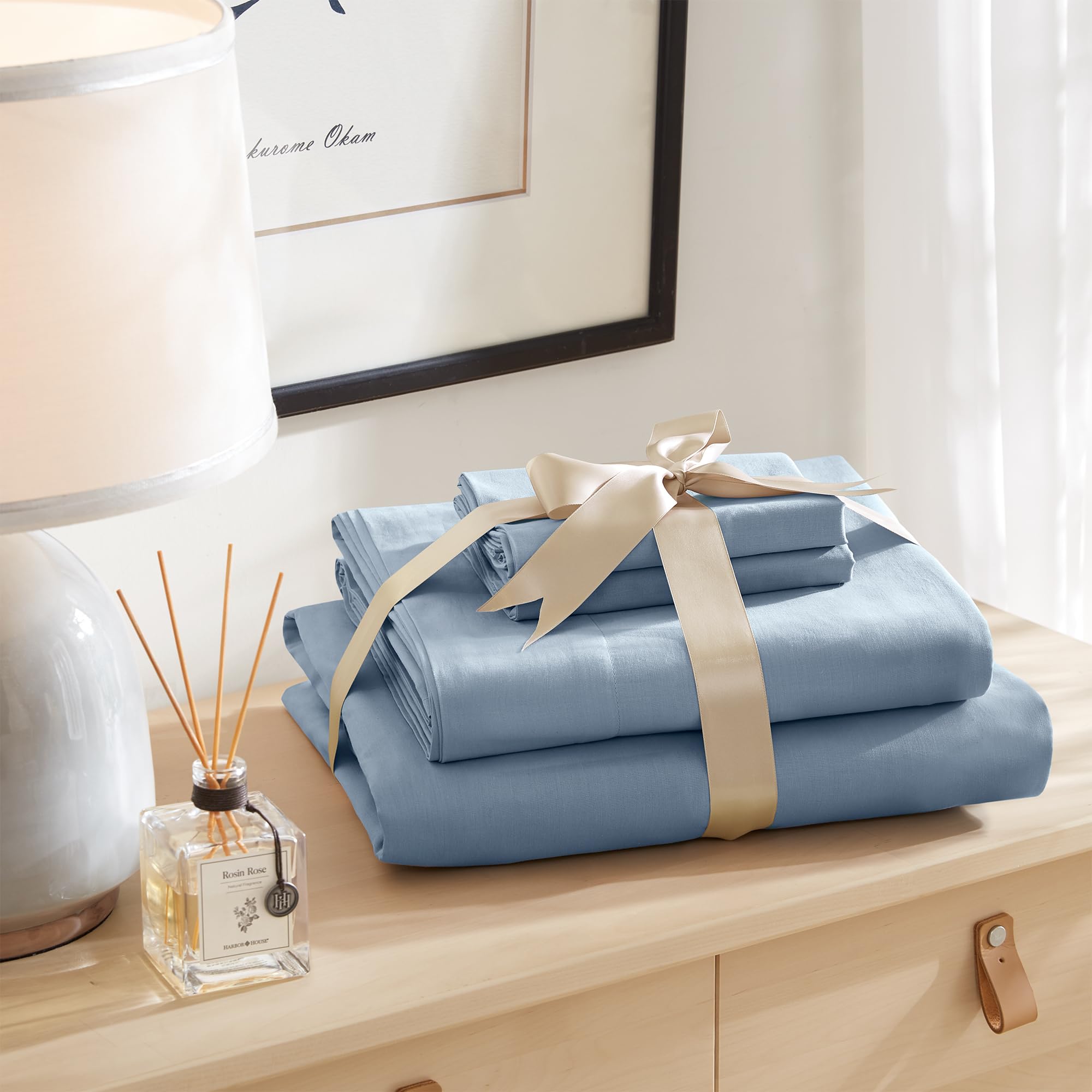 Blue 100% Cotton Percale Twin Sheet Set 3 Pcs U53239