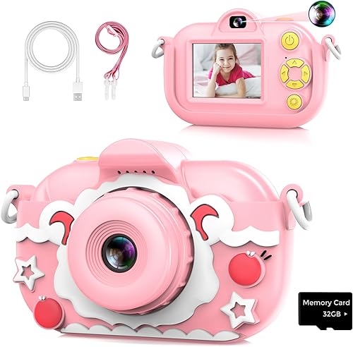 Cámara selfie para niños, regalos de cumpleaños de Navidad para niños y niñas de 3 a 12 años, 1080P HD 32MP cámaras de video digitales para niños