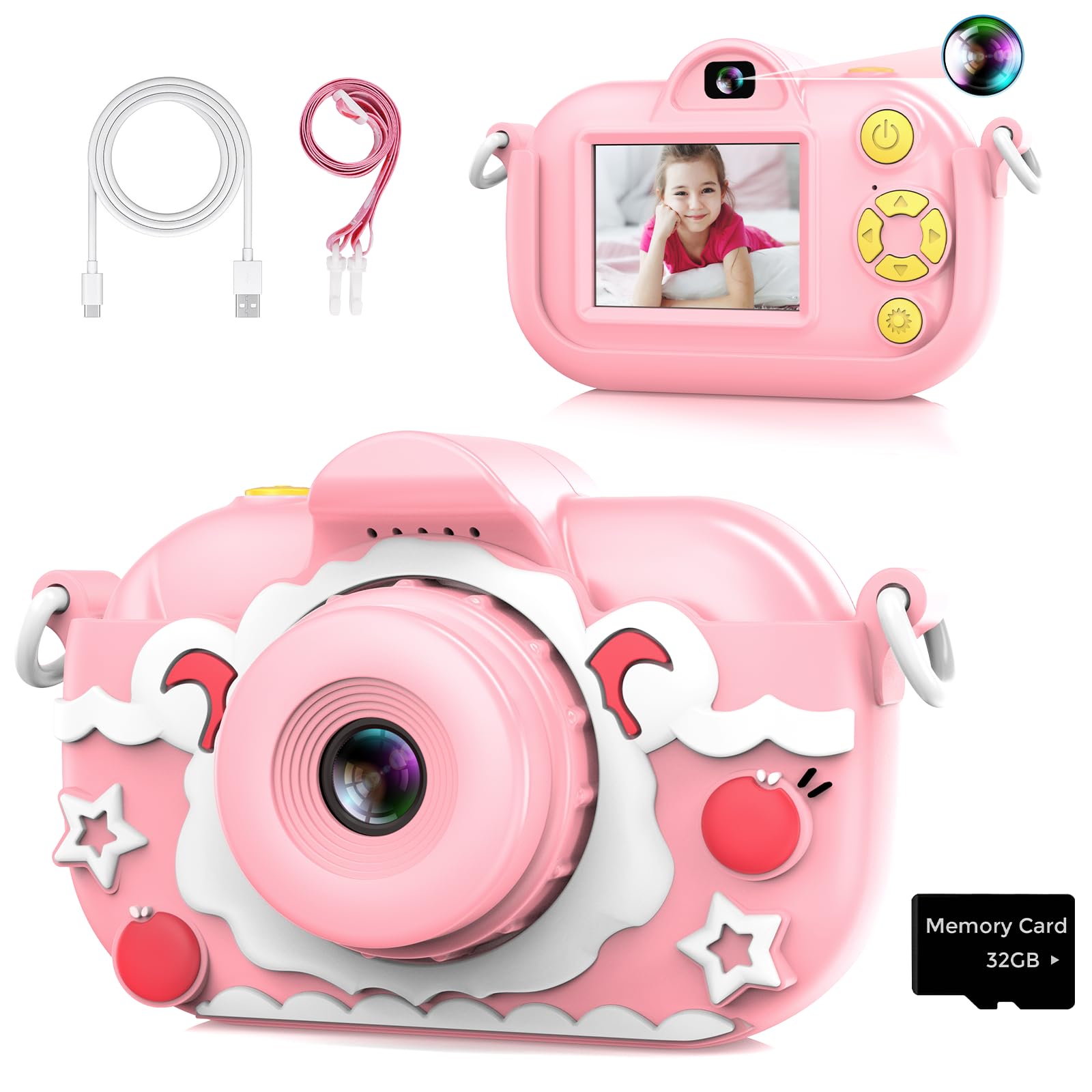 COZPUZHAT Selfie Kids Camera, Christmas Birthday Gifts for Boys Girls Age 3-12, 1080P HD 32MP Kids Digital Video Cameras for Toddler, Portable Toy for 3 4 5 6 7 8 Years Old with 32GB SD Card