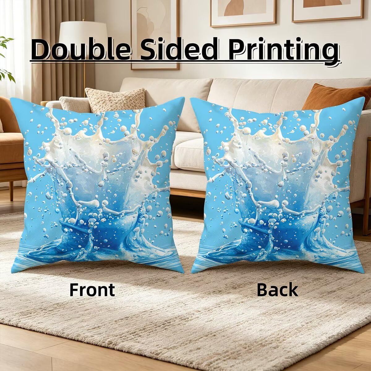 Federe Cuscino Divano 60x60, Blu Navy Cuscini per Divano da Esterno Set da 4, Lino Copricuscini Divanos Impermeabile, Copri Cuscini Estate Motivo Fronte Retro Stampato per Giardino, Sofá, Balcón, D-65