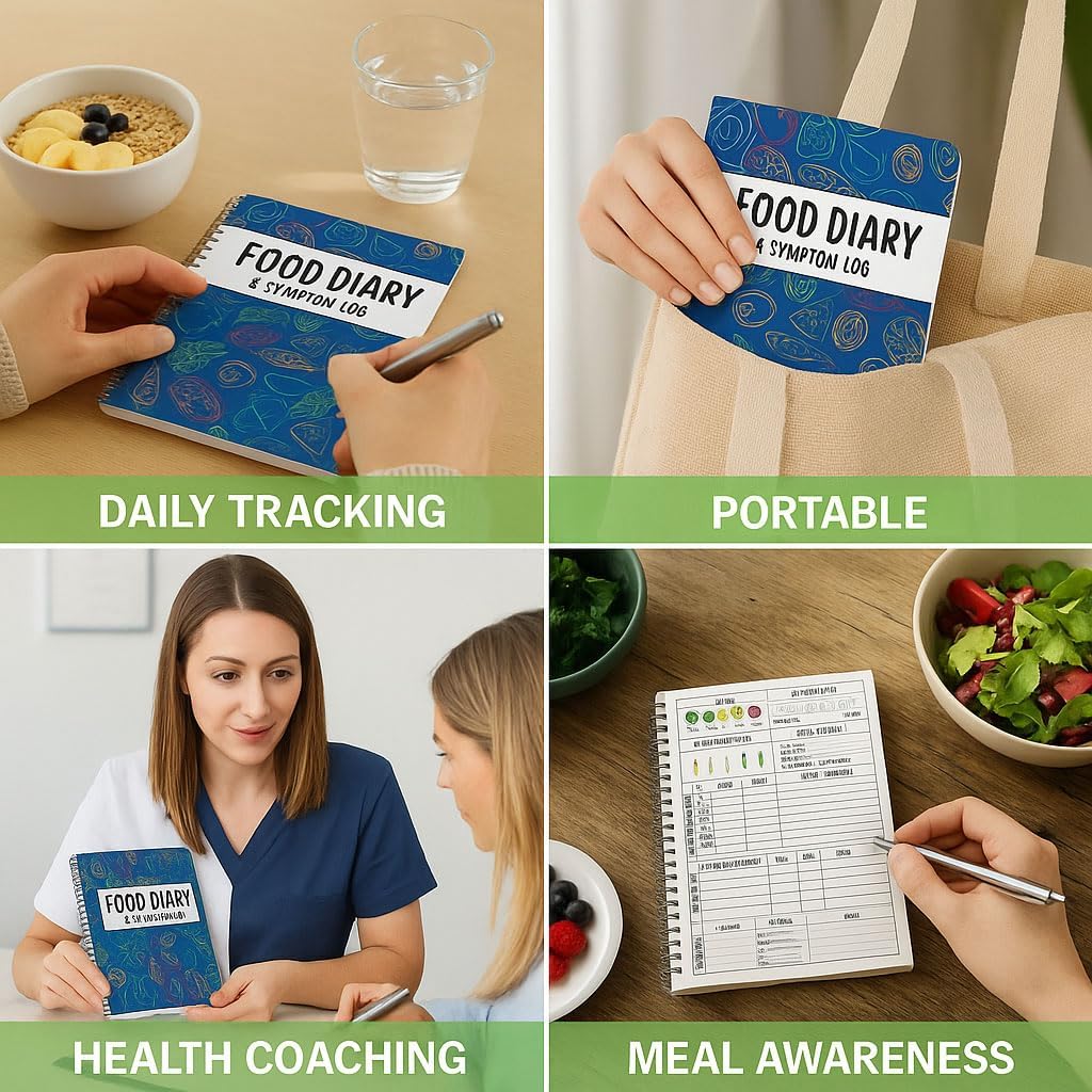 Food Diary & Symptom Log Book – Daily Food Journal & Gut Health Tracker for IBS, Low FODMAP, Allergies & Intolerance – 2-Page Layout for Meals, Sleep, Mood, Bowel Movements, Fiber, Sugar & Blood Pressure – Keto, Paleo, Whole30, A5 Spiral Planner - Image 5