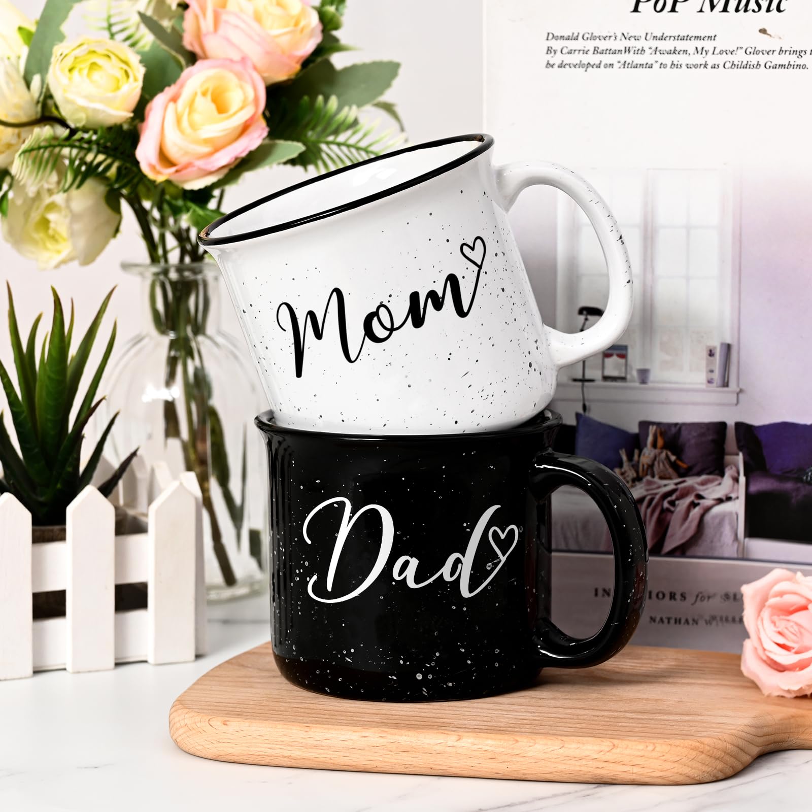 Mugpie Lot De Tasses à Café En Céramique De 354,4 G Pour Couple Papa Et Maman – Cadeau élégant Pour Fête Prénatale, Fête Des Mères, Fête Des Pères