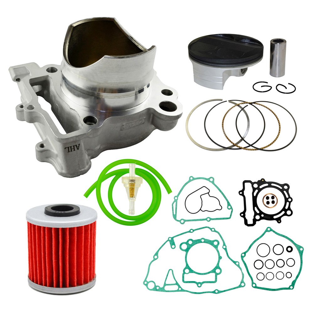 AHL Cilindro de 77mm, kit de juntas de culata, kit de pistón, filtro de aceite, filtro de combustible y tubo de aceite de 40cm compatible con Kawasaki KXF250 2009-2016
