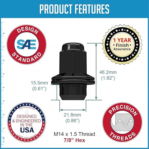 Miniatura 7 de Juego de 20 tuercas cromadas de 0.551 x 0.059in, dúplex, largas, estilo OEM, con arandela para Toyota Land Cruiser Sequoia, Tundra, Lexus LX470570