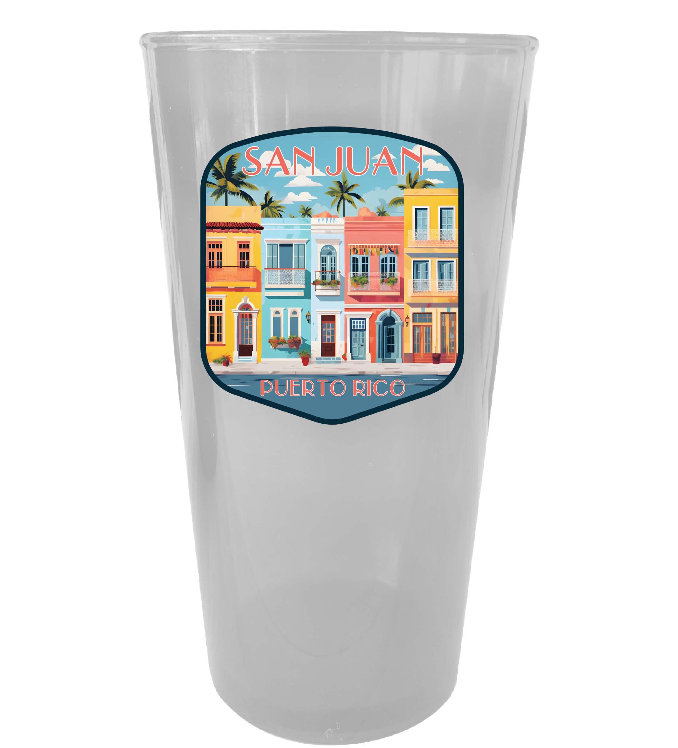 R and R Imports San Juan Puerto Rico Design B Souvenir Plastic 16 oz pint Clear Single