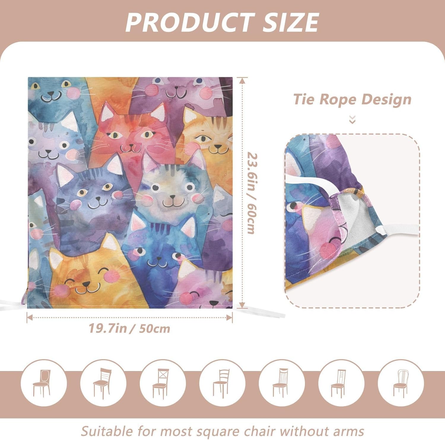 ALAZA Colorful Cats Chair Back Cover Set of 6, Washable Reusable Removable Chair Slipcovers Decorative Chair Cover for Home Kitchen Wedding Party