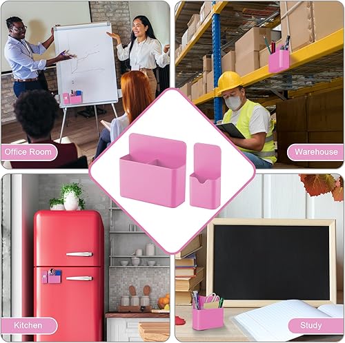 Miniatura 42 de Soporte magnético para bolígrafo, paquete de 2 soportes magnéticos de borrado en seco con compartimentos generosos, marcador de almacenamiento Verde