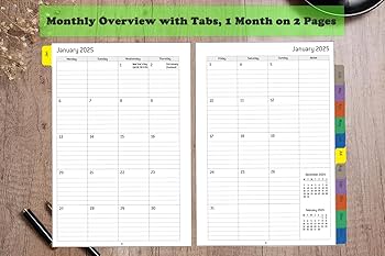 YHH Agenda 2025 A5 - 1 Dag Per Pagina Planner Met Tabs & Notities | Leren Hardcover Dagplanner Jan-Dec 2025