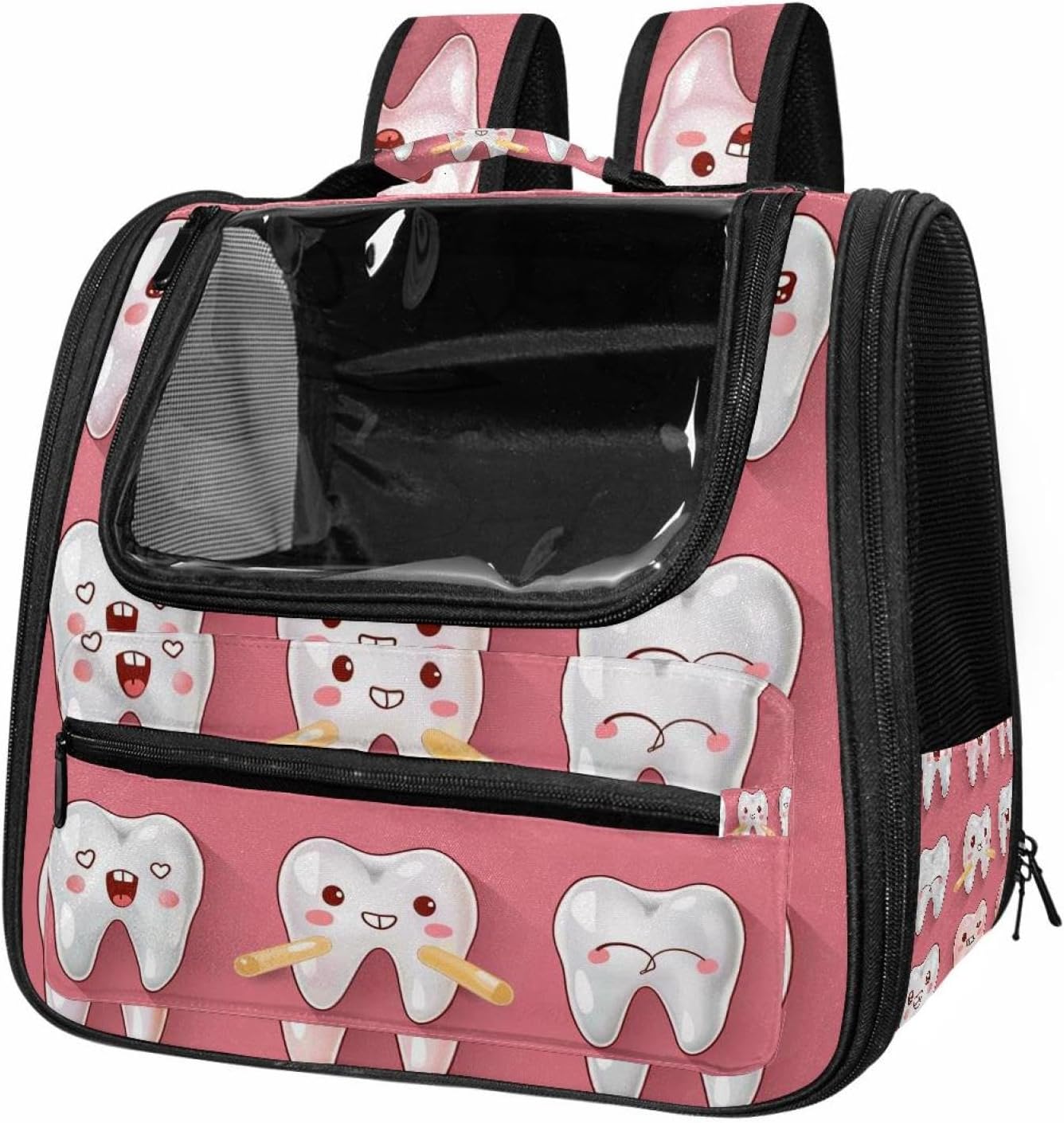 Cute Teeth Pet Carrier Airline Approved Soft Sided Portable Cozy Travel Pet Bag, Car Seat Safe Carrier for Cats and Dogs