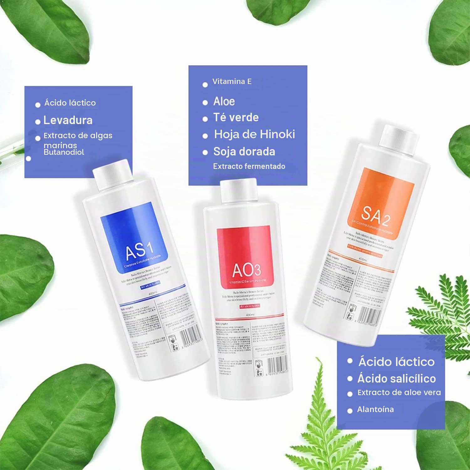 Aqua Peeling Solution, Top Salon Skin Scrub, Hydra Skin Scrub Solución especial, pequeña solución de burbujas (3 botellas x 400 ml)
