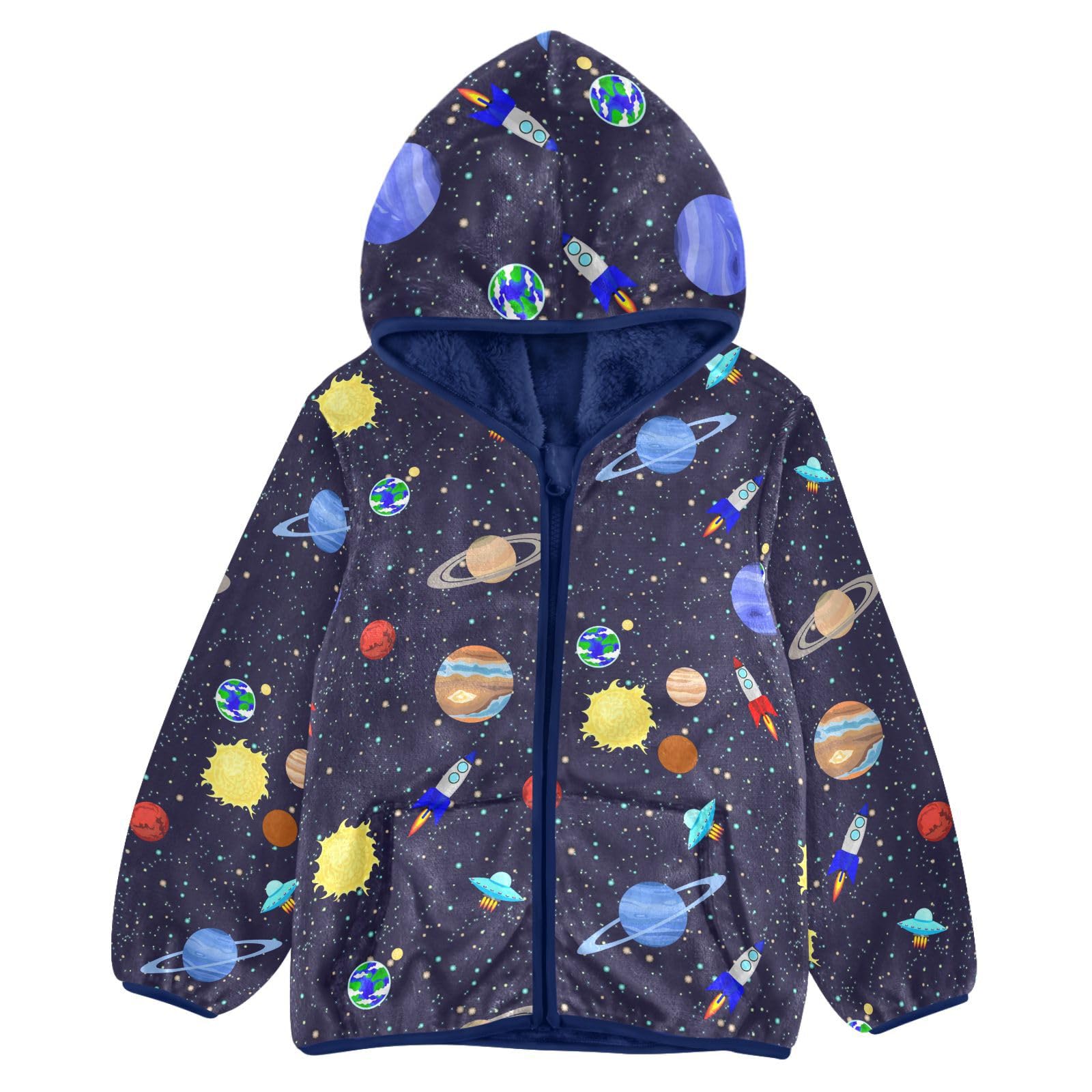 Aflyko Boys Fleece Coat Blue Zip-Up Hoodie Girls Outerwear Kids Hooded Jacket
