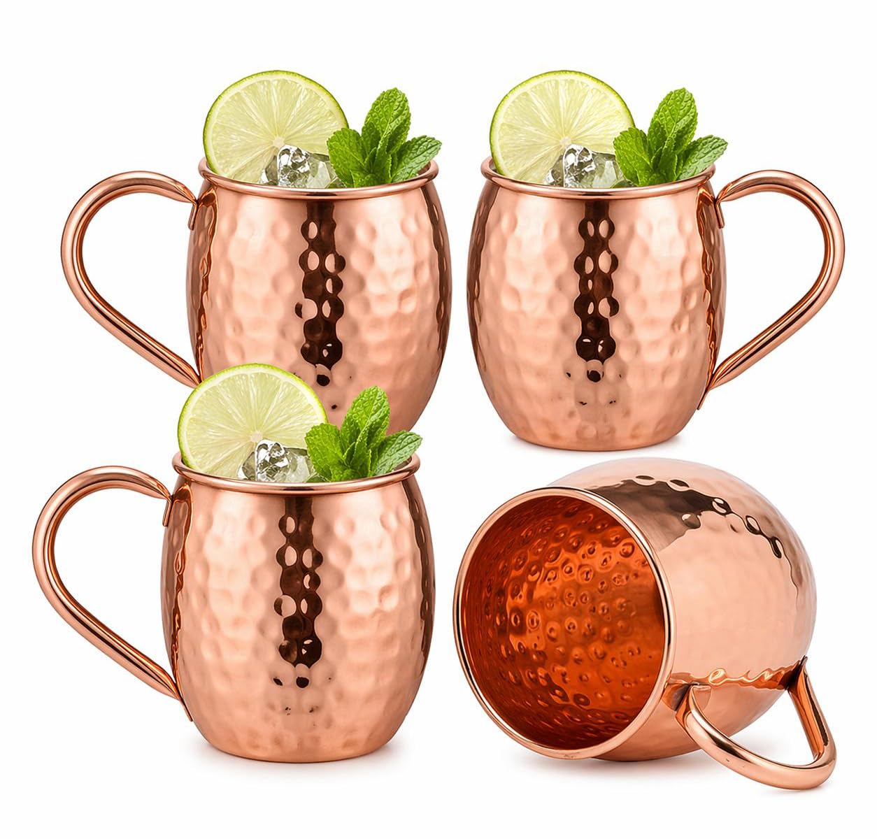 BOLD & DIVINE Authentic Moscow Mule Copper Mugs | Set of 4-100% Pure Copper Mugs 16 oz - Premium Moscow Mule Copper Cups Set of 4 - Solid Copper Cups Perfect Premium Gift