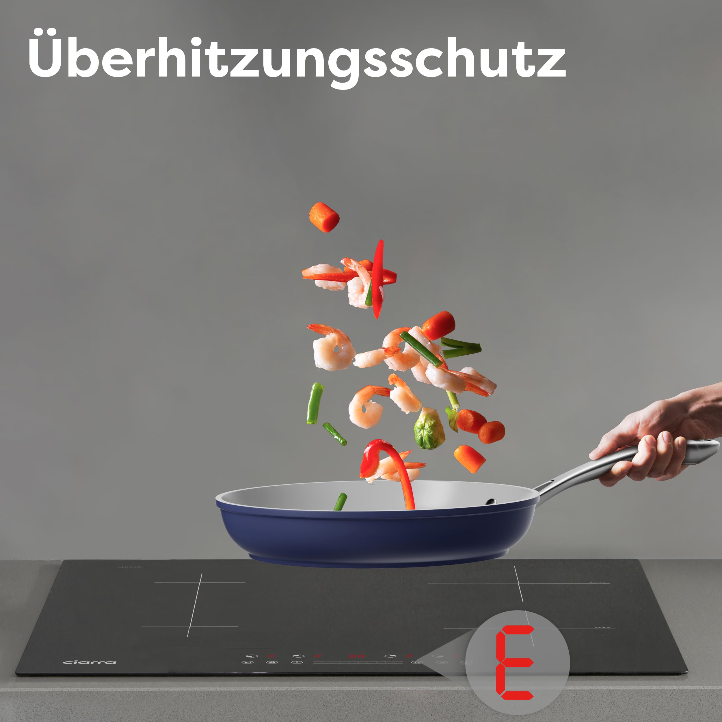 CIARRA CBBIH4BF Induktionskochfeld 60 cm Flexzonen Einbau 4 Platten mit Bridge Bräterzone PowerBoost Slider Touch-Bedienung Induktion Kochfeld 9 Stufen Timer Kindersicherung Überhitzungsschutz 7200 W