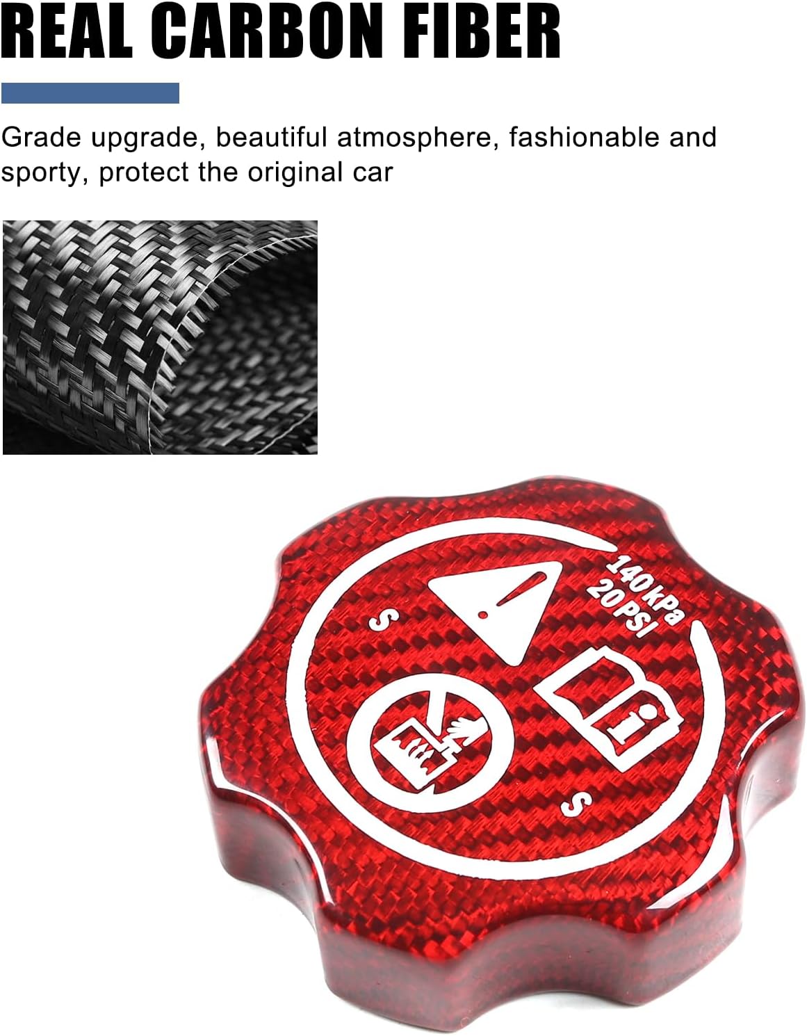 Real Carbon Fiber Coolant Cap Cover Compatible with Chevrolet Corvette C8 2020-2026, Radiator Cap Cover Trim Car Engine Part Coolant Tank Cover Accessories (Red B)