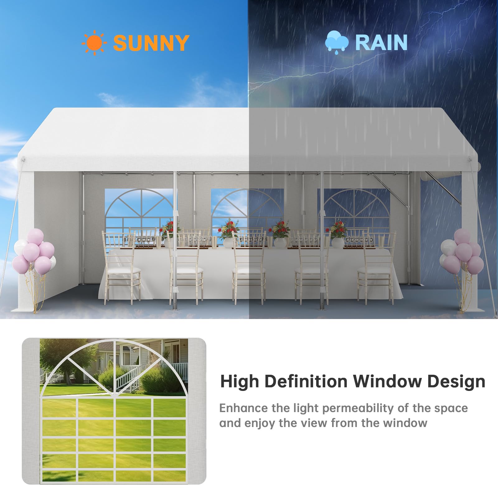 JUMMICO Gazebo Esterno Resistente UV 50+, Tendone per Feste 4x6, Gazebo da Giardino Impermeabilizzazione, Tendone da Esterno per Matrimoni, Feste, Raduni, Riunioni in Giardino, Bianco