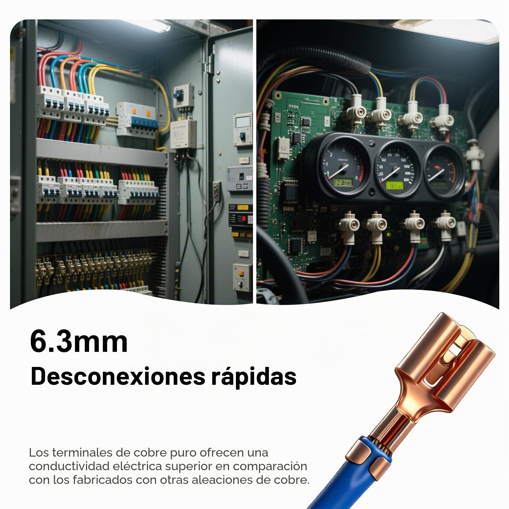 Heschen 100 terminales de crimpado de pala de 6,3 mm, latón, no aislados, para cables de 1 a 1,5 mm²