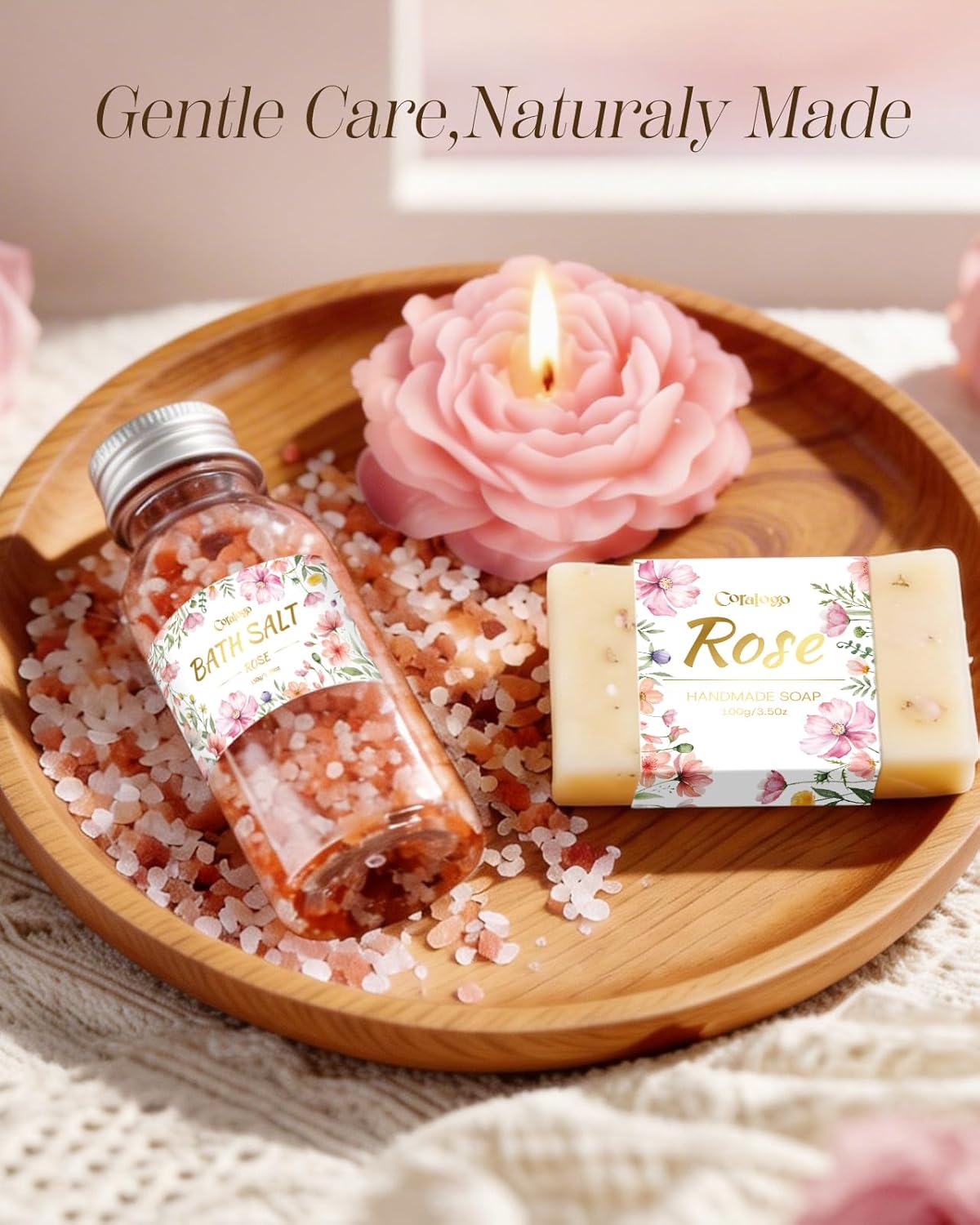 Coralogo Self Care Gift Baskets for Women - Rose Scent Pink Birthday Gifts Box for Women Get Well Soon Unique Mothers Day Relaxing Spa Gift Basket with Knit Blanket for Wife Mom Girlfriend Sister Her