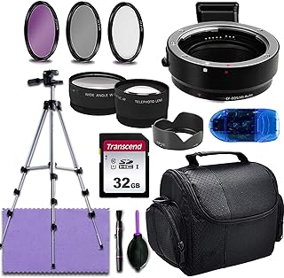49mm Accessory Bundle for Canon M-Series DSLR Camera Includes - Auto-Focus M Adapter (EF-M Mount), 32GB Transcend Memory, 3pc-Filter Kit, Wide & Telephoto Lens, Lens Hood + Case