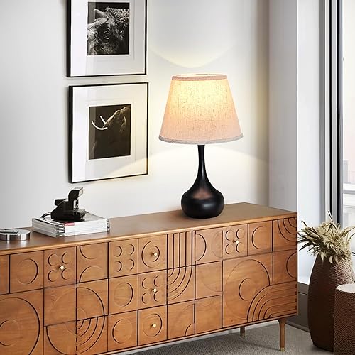 Miniatura 5 de ONEWISH Juego de 2 lámparas táctiles de mesita de noche, regulables de 3 vías, para mesita de noche con pantalla de tela, lámpara de escritorio para