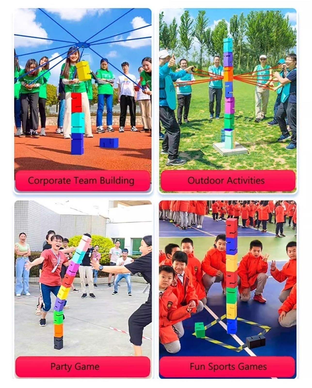Juego de Torre de Bloques de construcción en Equipo, Kit de desafío de Torre de Equipo sin ensamblaje, Desarrollo de liderazgo en Interiores y Exteriores(Green,5PCS)