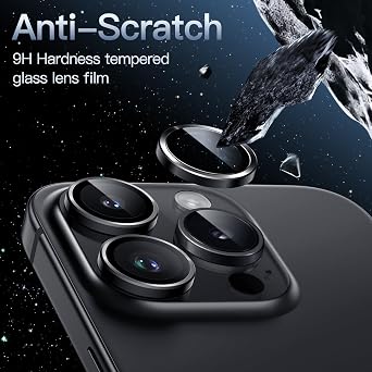 JETech Camera Lens Protector for iPhone 15 Pro/15 Pro Max, Space Black