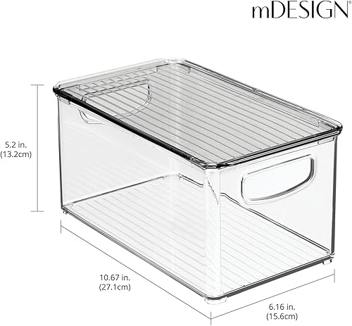 Miniatura 4 de mDesign Caja de almacenamiento de plástico profundo para baño, asas con tapaintegradas, organización para maquillaje, herramientas de peinado del