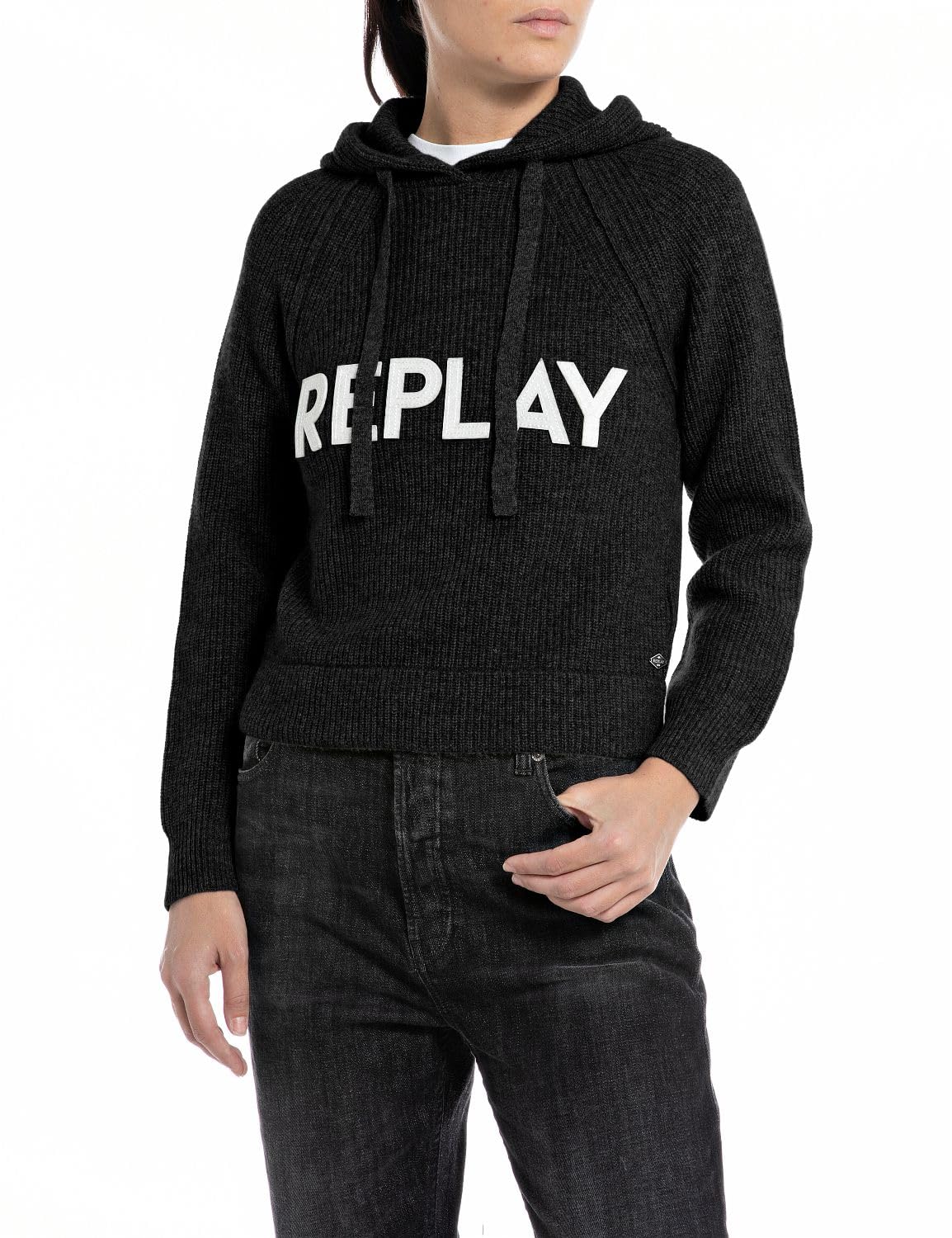 Replay Women's Black 098 Dk3560 Hooded Sweatshirt, 098 Black, Xs