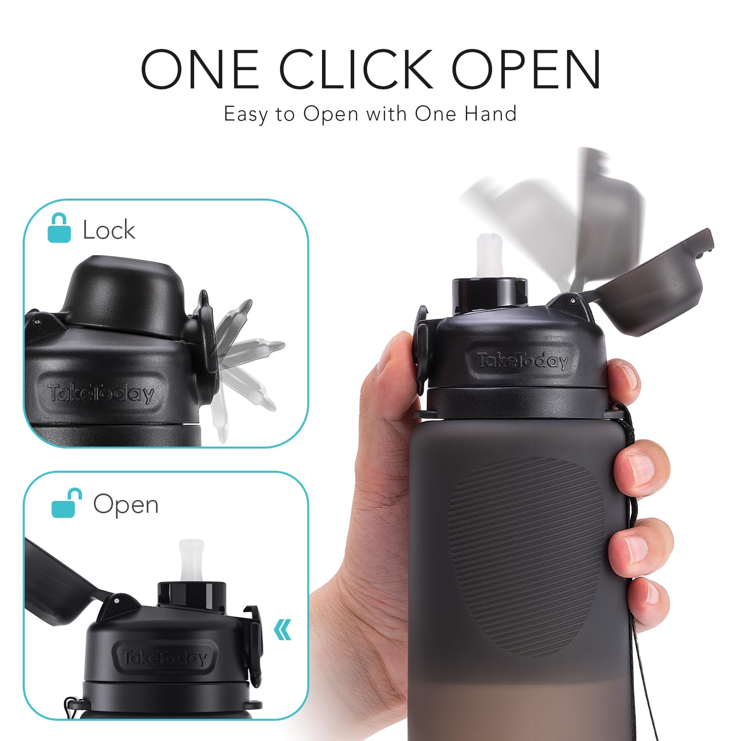TakeToday Botellas de agua plegables con popote para viajes internacionales, 32 onzas, color negro