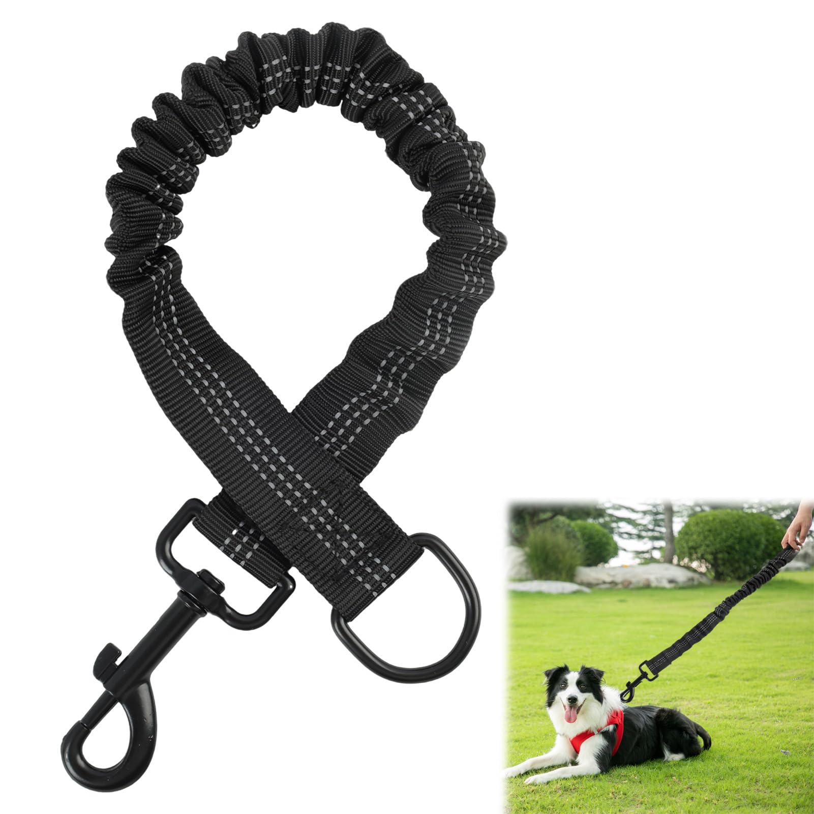 Shock Absorber for Dog Leash - Elastic Dog Lead with Nylon Short Lead, Anti Chew Dog Tie Down Cable, Bungee Dog Lead, Cushioning for Medium Dogs - Durable Design with Reflective Stitching for Safety