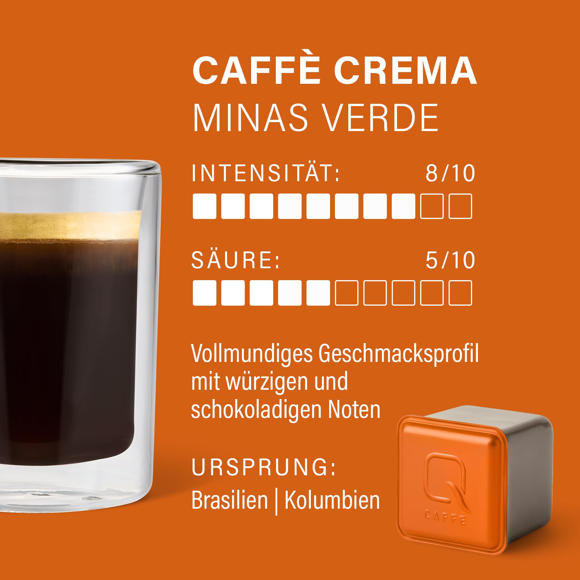 Tchibo Qbo Caffè Crema Minas Verde Premium Kaffeekapseln, 81 Stück - 3x27 Kapseln (Caffè, Intensität 8/10, vollmundig und würzig), nachhaltig & aus 70% nachwachsenden Rohstoffen¹