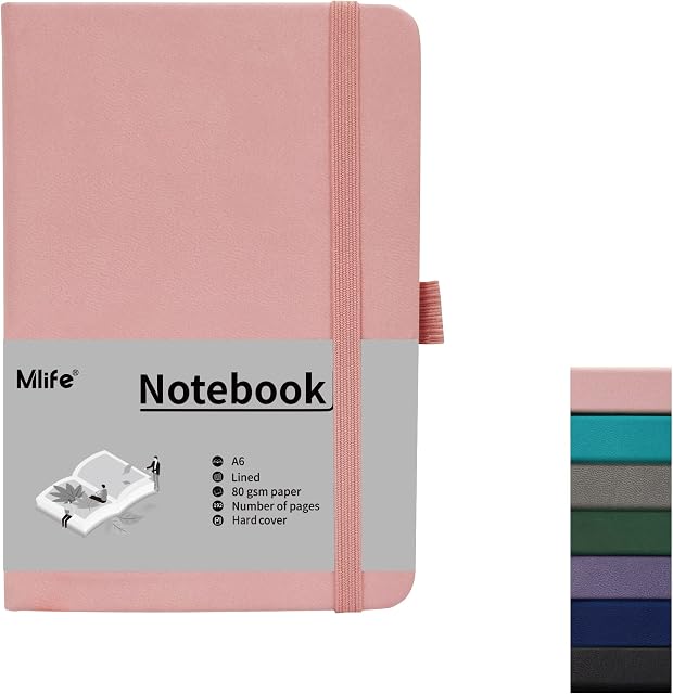 Mlife A6 Small Journal Notebook , Lined Pocket Notebook with Pen Holder , Hardback , 192 Pages , 3.9 inches * 5.5 inches - for Women and Men (Pink)