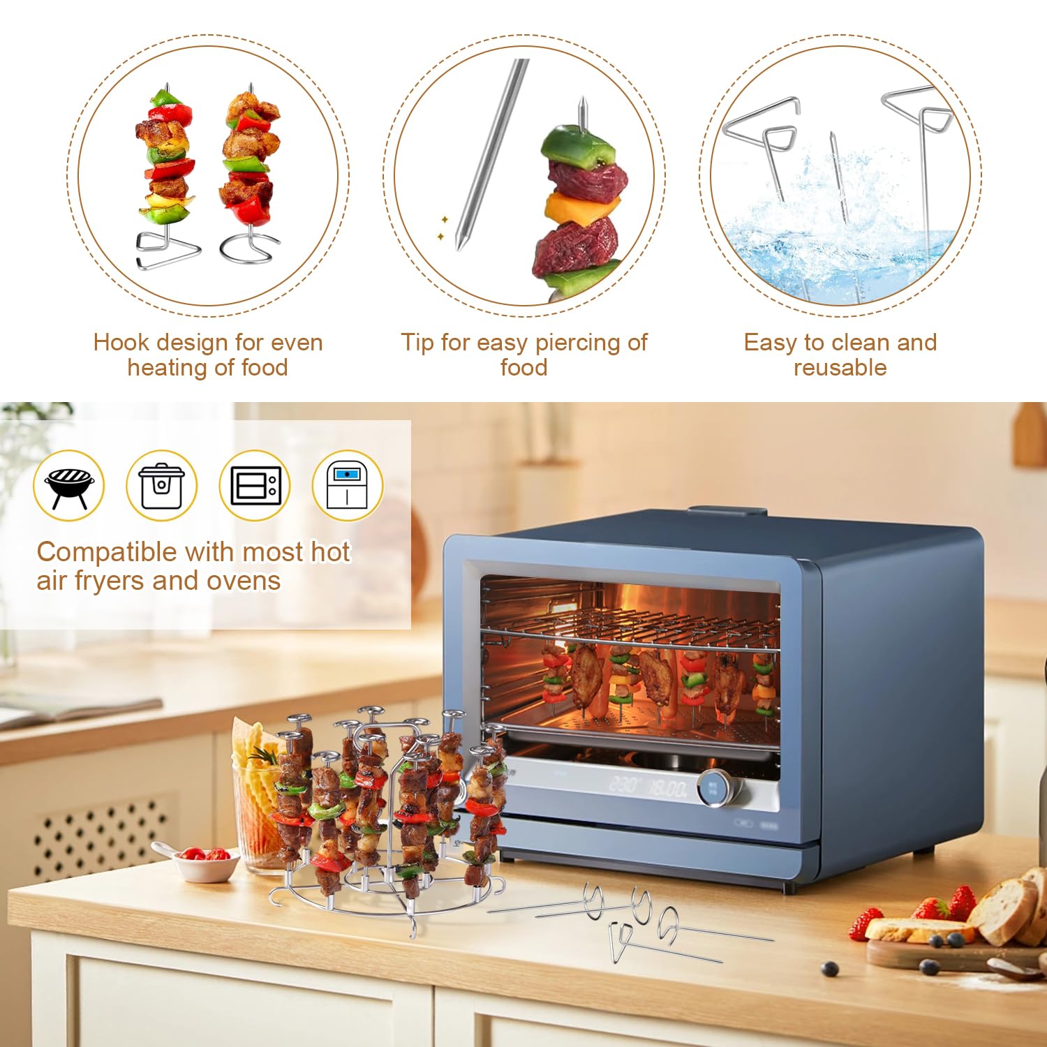 20 Spiedini In Acciaio Inox Per Barbecue - 10cm, Per Griglia, Friggitrice Ad Aria E Forno