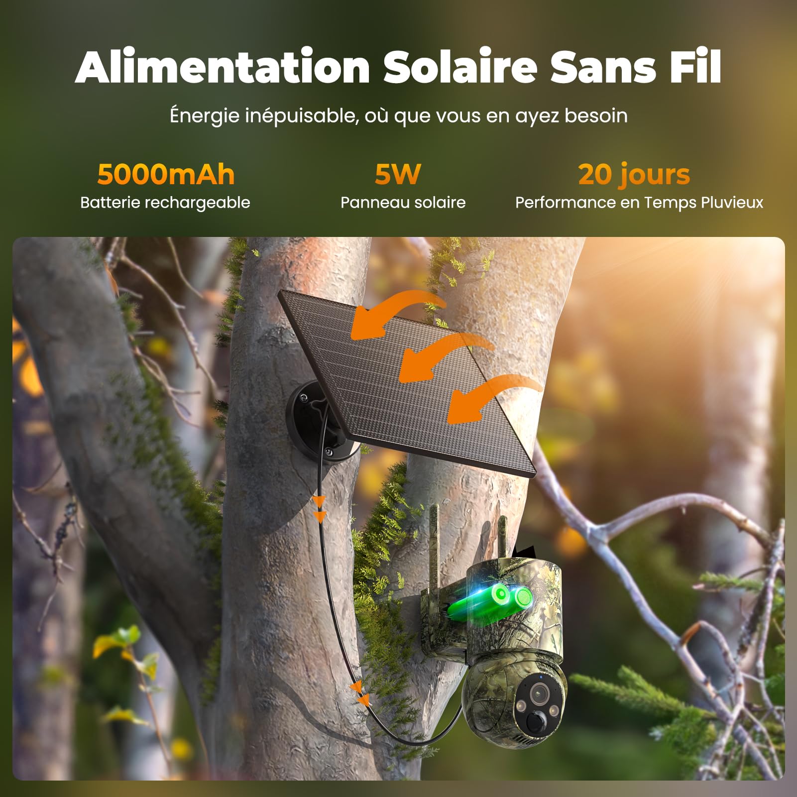 Caméra de Chasse 4G LTE & Solaire avec PTZ | SIM Préinstallée, Vision Nuit Couleur, Détection Mouvement, Audio Bidirectionnel et Batterie 5000mAh
