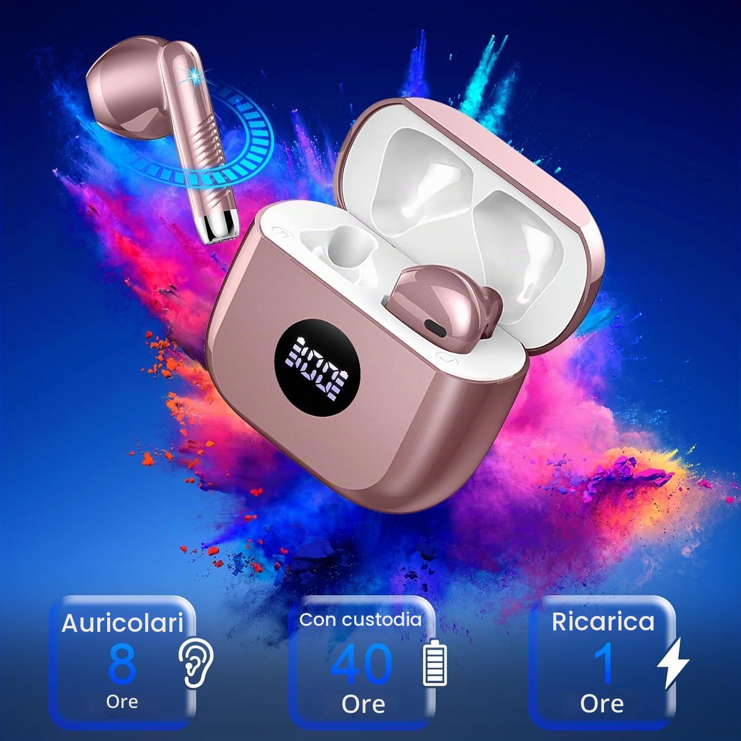 Cuffie Bluetooth Auricolari Bluetooth 5.4, Cuffie Wireless con 4 ENC Cancellazione Rumore Mic, Cuffie in Ear 40 Ore di Riproduzione, Cuffie Senza Filo HiFi Stereo IP7 Impermeabili per iOS & Android