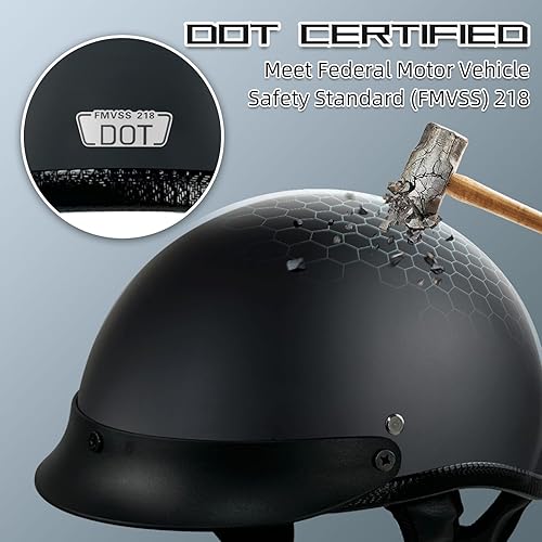 Miniatura 5 de Casco de motocicleta de estilo adulto unisex negro medio, con certificación DOT, para chopper, ciclomotor, patinete, motocicleta eléctrica