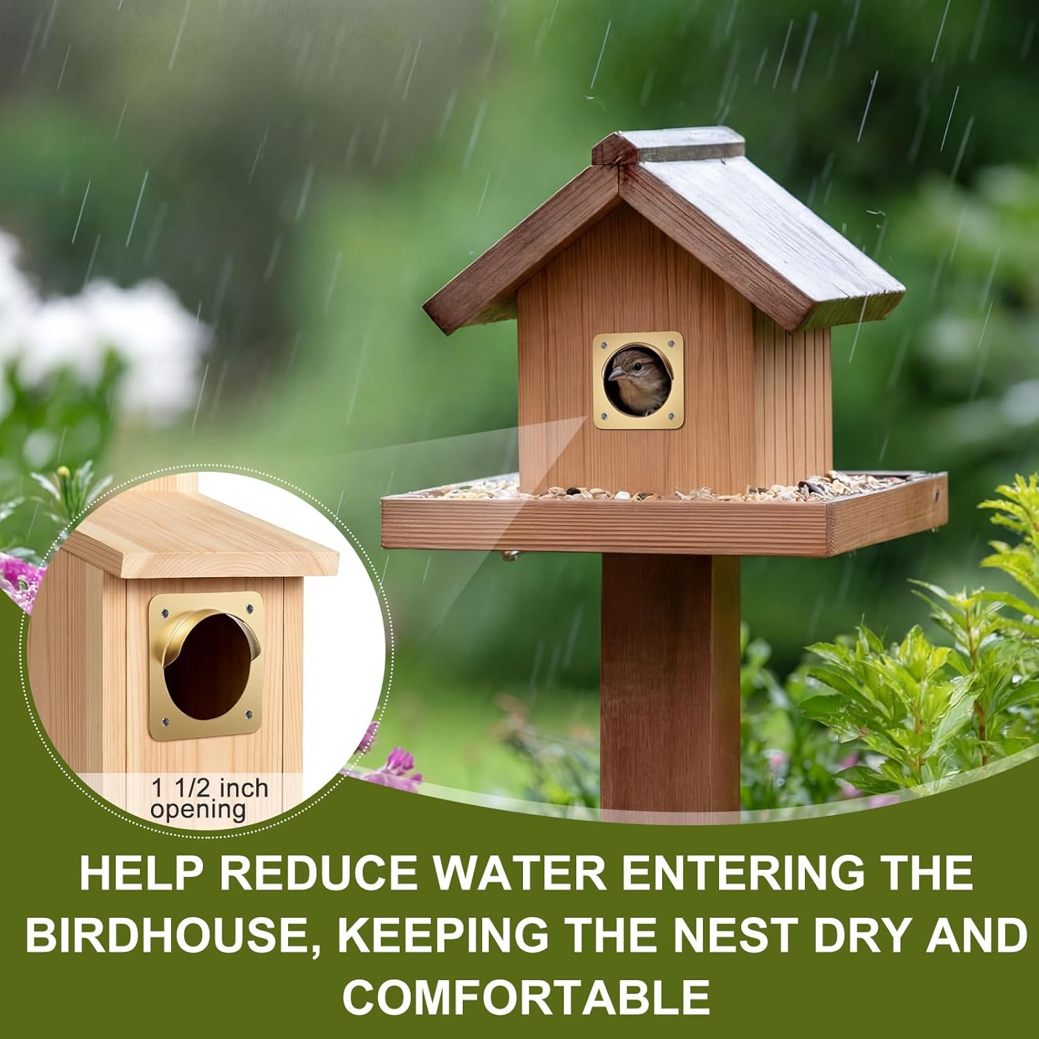 Hotop 12 Pcs 1 1/2 Inch Opening Bluebird Metal House Hole Guard with Rain Baffle Portal Bird House Protect Bird Room Guard Copper Portal with Opening for Eastern Bluebird Rooms Sparrow Houses(Gold)
