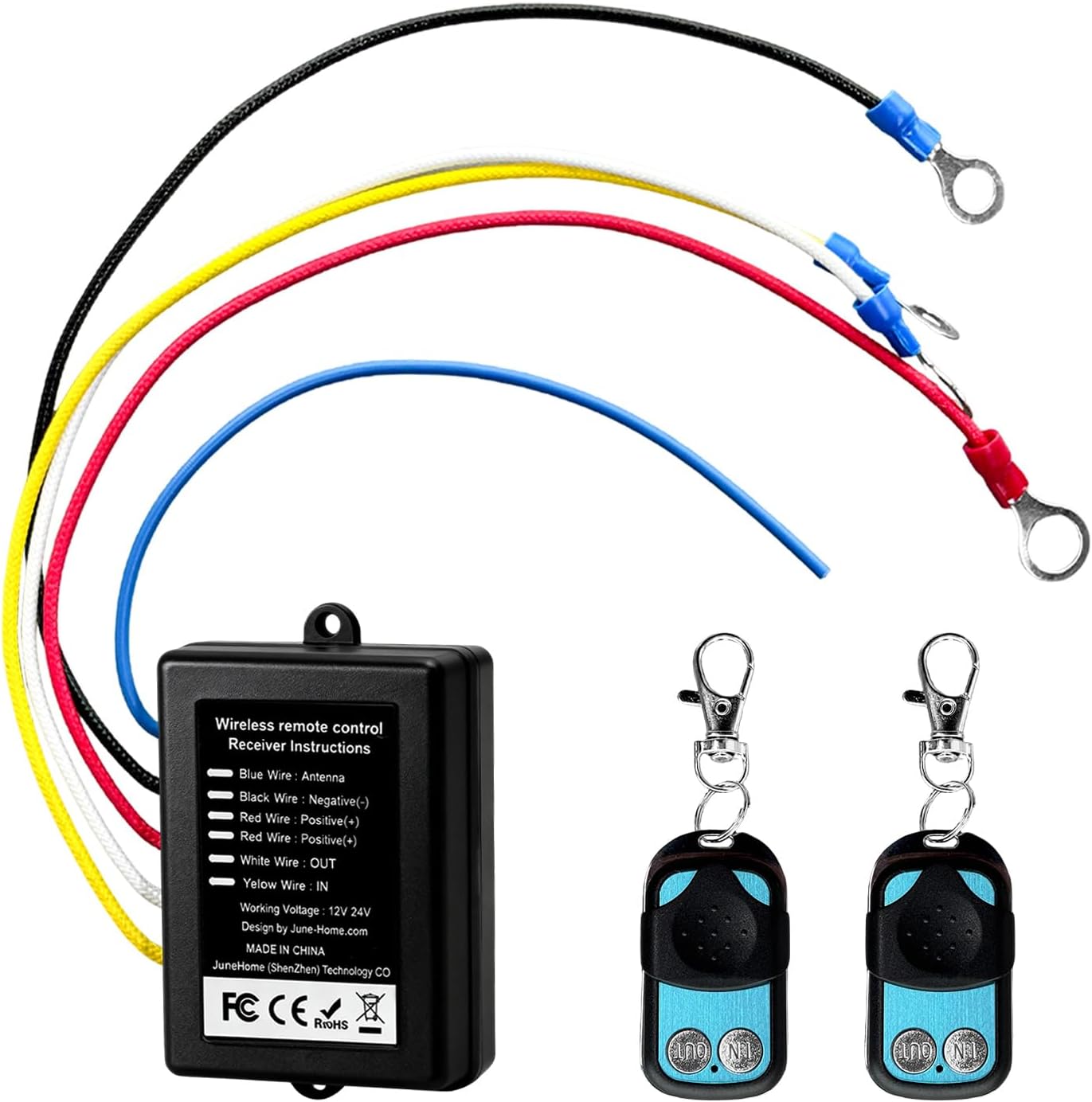 Wireless Winch Remote Control Kit, 12V 24V Anti Interference Winch Receiver with 2 Remotes, 98 Ft Recovery Winches System Handset Switch Receiver for Car Truck SUV ATV