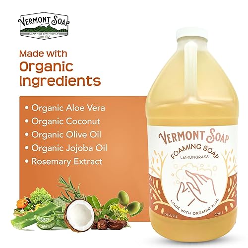 Miniatura 47 de VERMONT SOAP Jabón de manos espumoso de lavanda orgánica, jabón hidratante natural para piel seca, jabón líquido de manos de baño sin fragancia