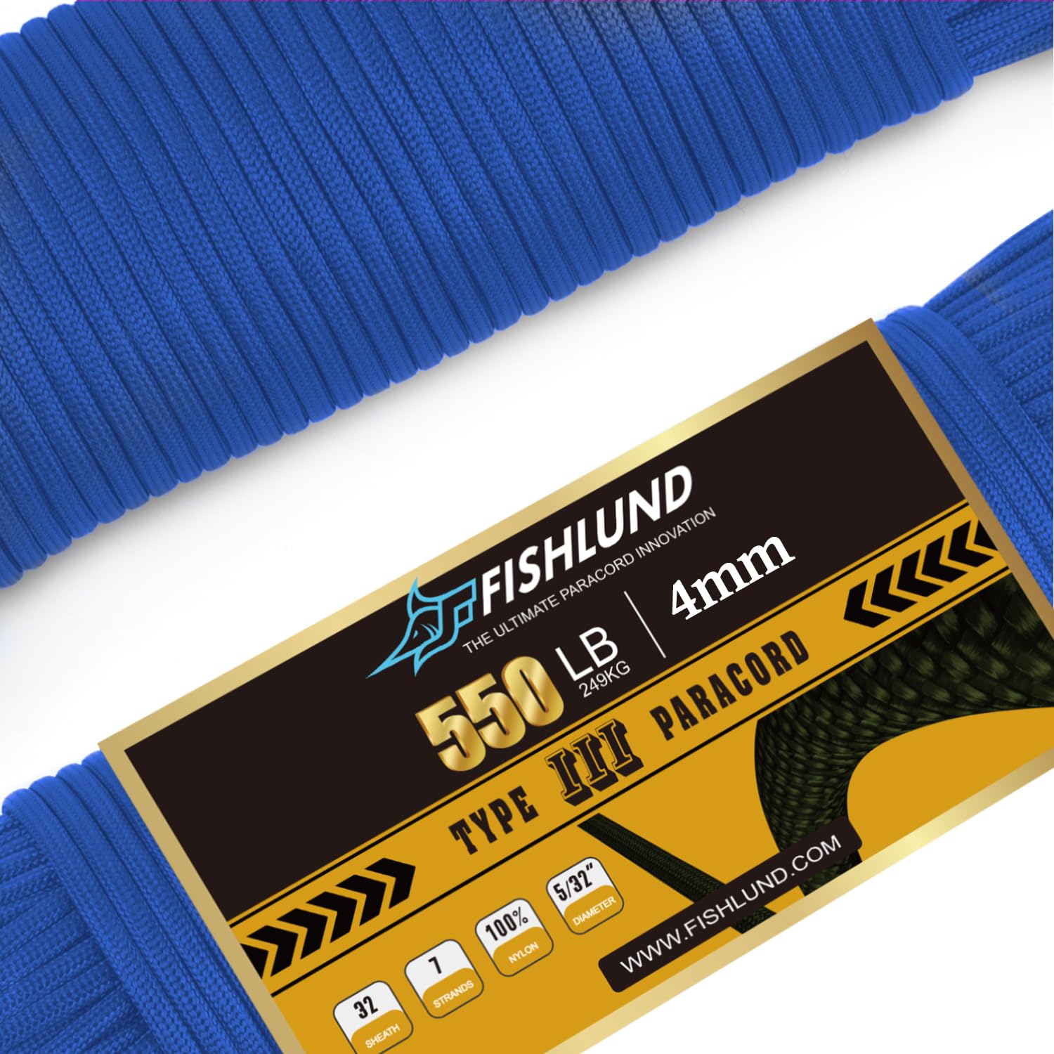 Fishlund Royal Blue Paracord 550 Lb, 7 Strand Paracord Rope 50Ft 4Mm, Nylon Parachute Cord For Camping,