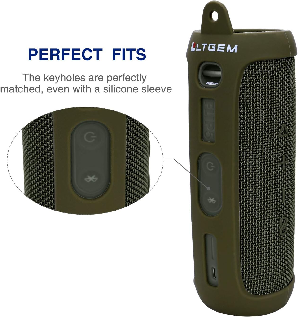 LTGEM Silicone Carrying Travel Case Compatible with JBL FLIP 5 Waterproof Portable Speaker with Extra Carabiner - Green - Image 3