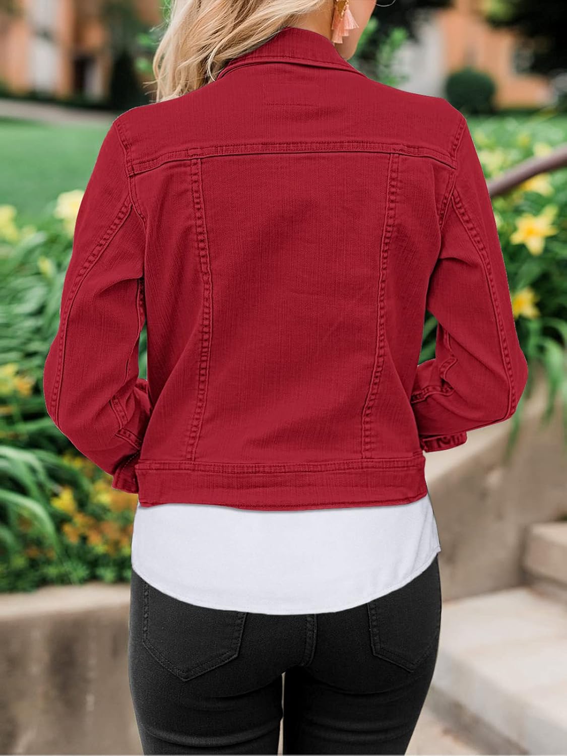 luvamia Women's Basic Button Down Stretch Fitted Long Sleeves Denim Jean Jacket - Image 7