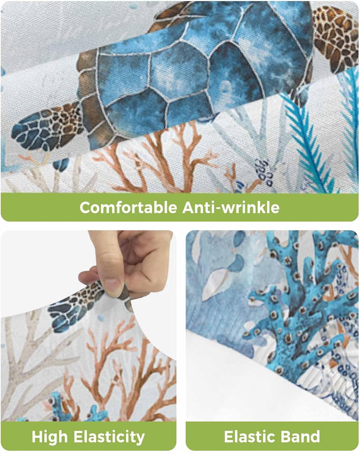 Bar Chair Stool Covers Set of 6, Blue Sea Turtle Stretch Washable Removable Bar High Chair Cover, Coastal Nautical Coral Summer Beach Seaside Elastic Bar Chair Protector for Kitchen/Restaurant