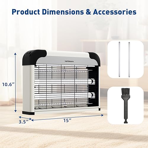 Miniatura 7 de Exterminador eléctrico de insectos de 20 W, mata insectos para moscas interiores con rejilla de 3000 V, luz UV, exterminador de mosquitos con 2