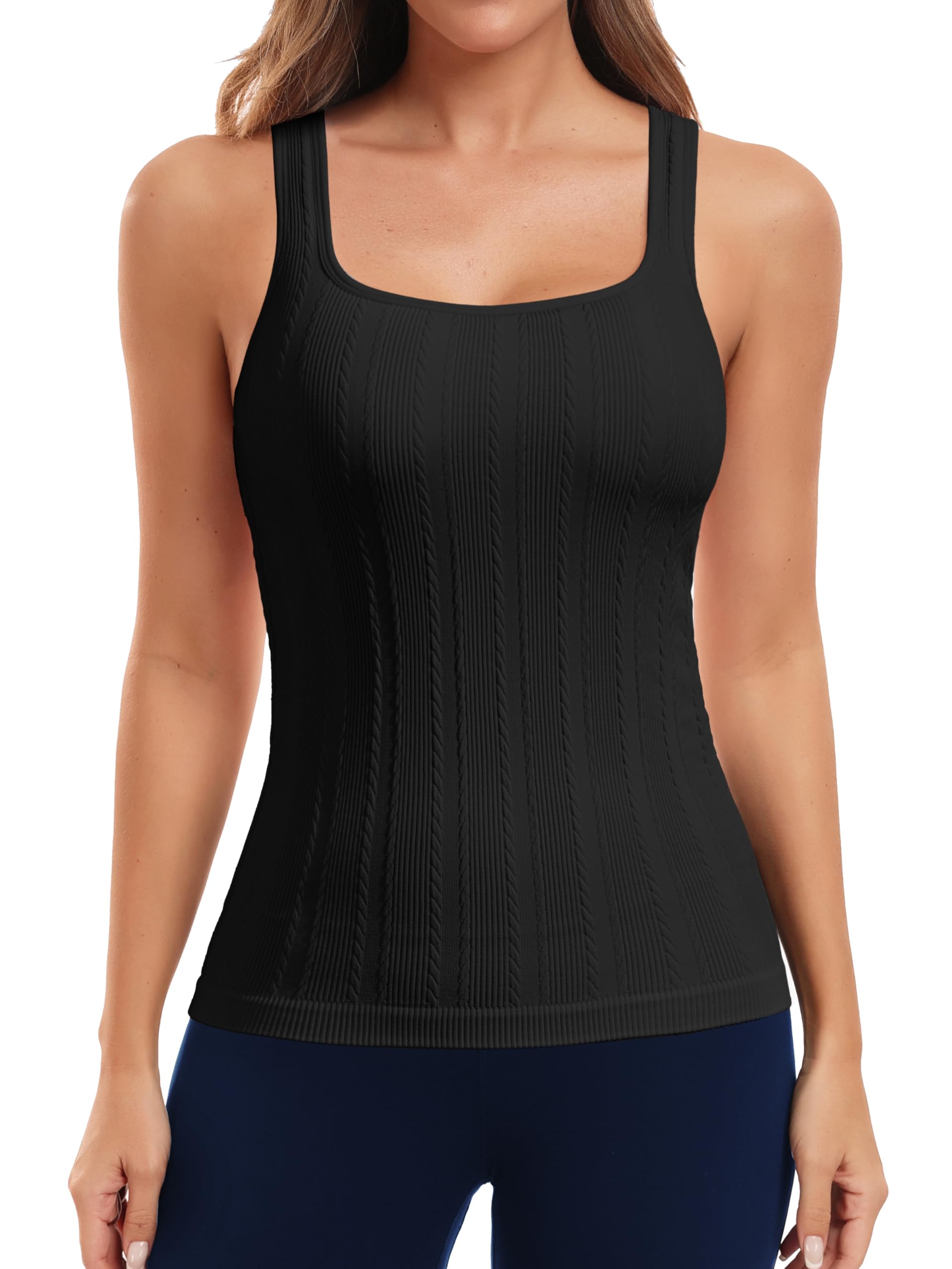 ATTRACO Ribflex Workout Tank Tops for Women Full Length Gym Athletic Top