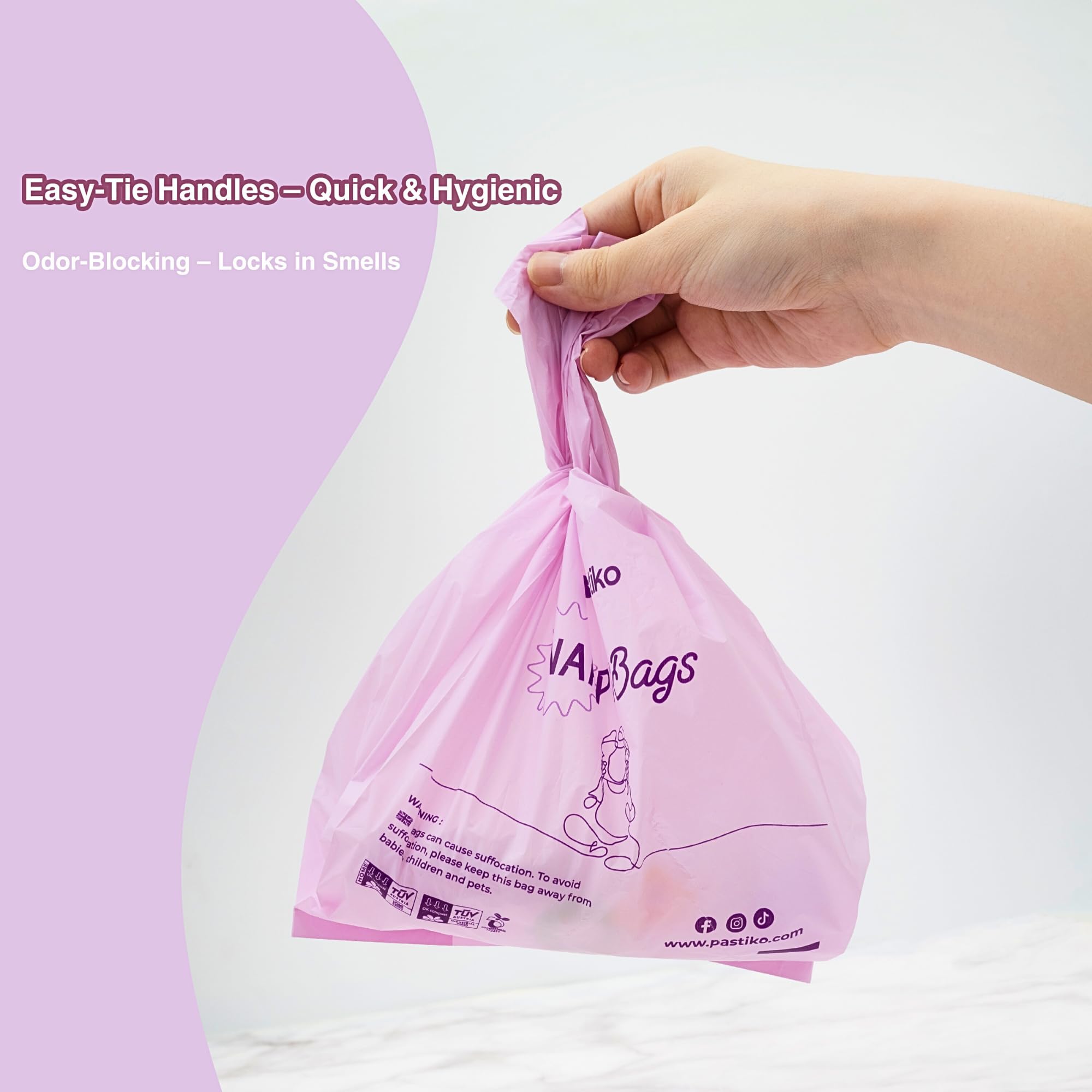 Pastiko Baby Essentials for Newborn, 100% Compostable Nappy Bags, 100 Pack - Image 3
