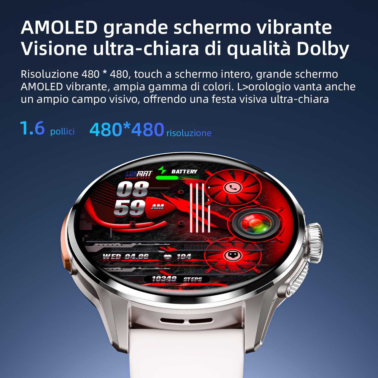 LOKMAT Scheda SIM 4G Android Smart Watch, schermo grande AMOLED da 1,6 pollici, 3 GB + 32 GB, smartwatch per uomini e donne con fotocamera girevole, WiFi, GPS, orologio fitness tracker (argento)