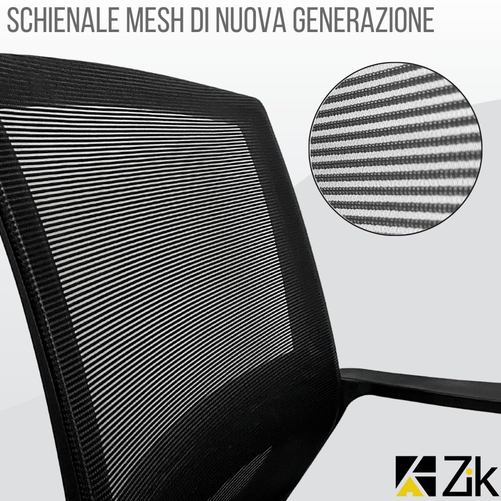 ZIK - Sedia da Ufficio Ergonomica Posturale, Poltrona Ufficio con Supporto Lombare, Sedia Comoda Scrivania con Rotelle, Braccioli, Regolabile in Altezza (45x51x94/100h (Black)