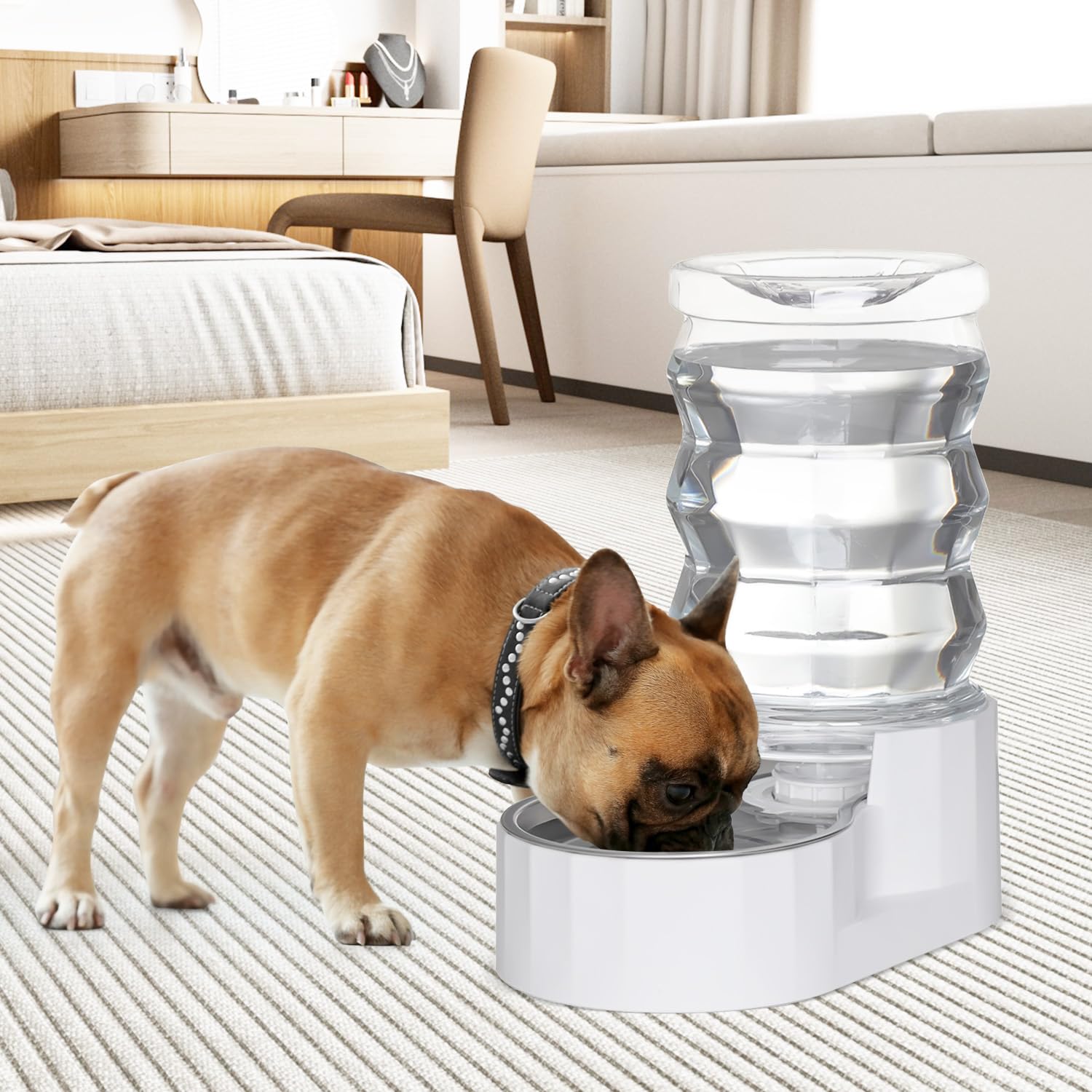 Sfozstra Dispensador de cuenco de agua para perros: 6L Blanco Grande Acero inoxidable - Sin BPA - Dispensador automático de agua por gravedad para mascotas para propietarios ocupados